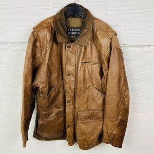 LEATHER LIMITED brown leather multi pocket coat men’s size XL